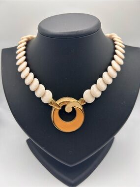 Vintage Trifari cream lucite with enamel necklace
